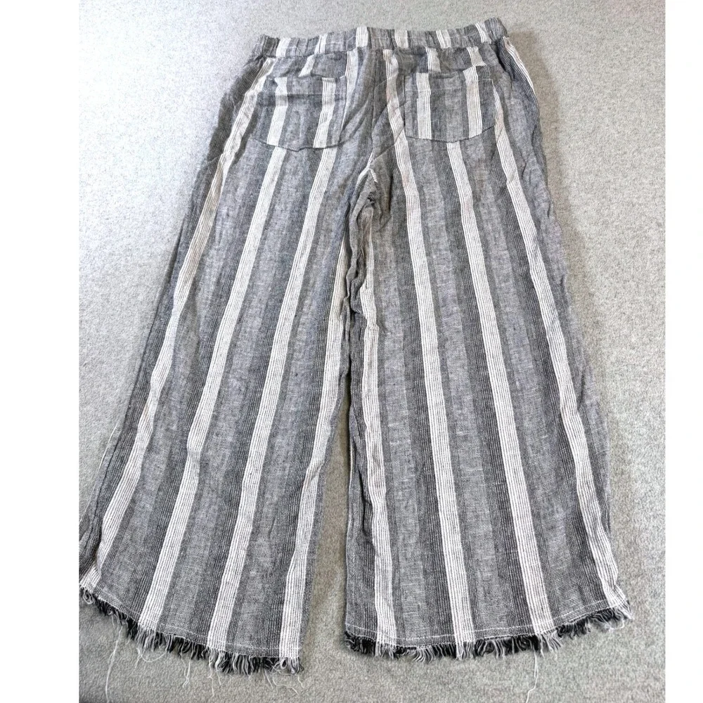Caslon‎ Linen Blend Wide Leg Cropped Pants Womens Medium Striped Elastic Waist